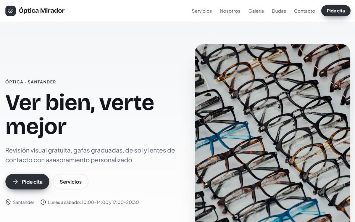 Ejemplo de web para óptica